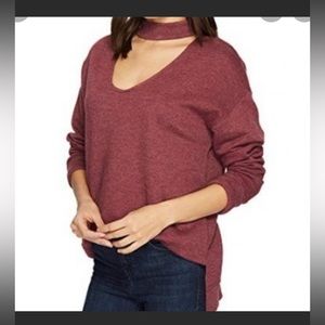 Joe's Jeans Choker V-Neck Pullover Sofia Sweatshirt in Burgundy, Large